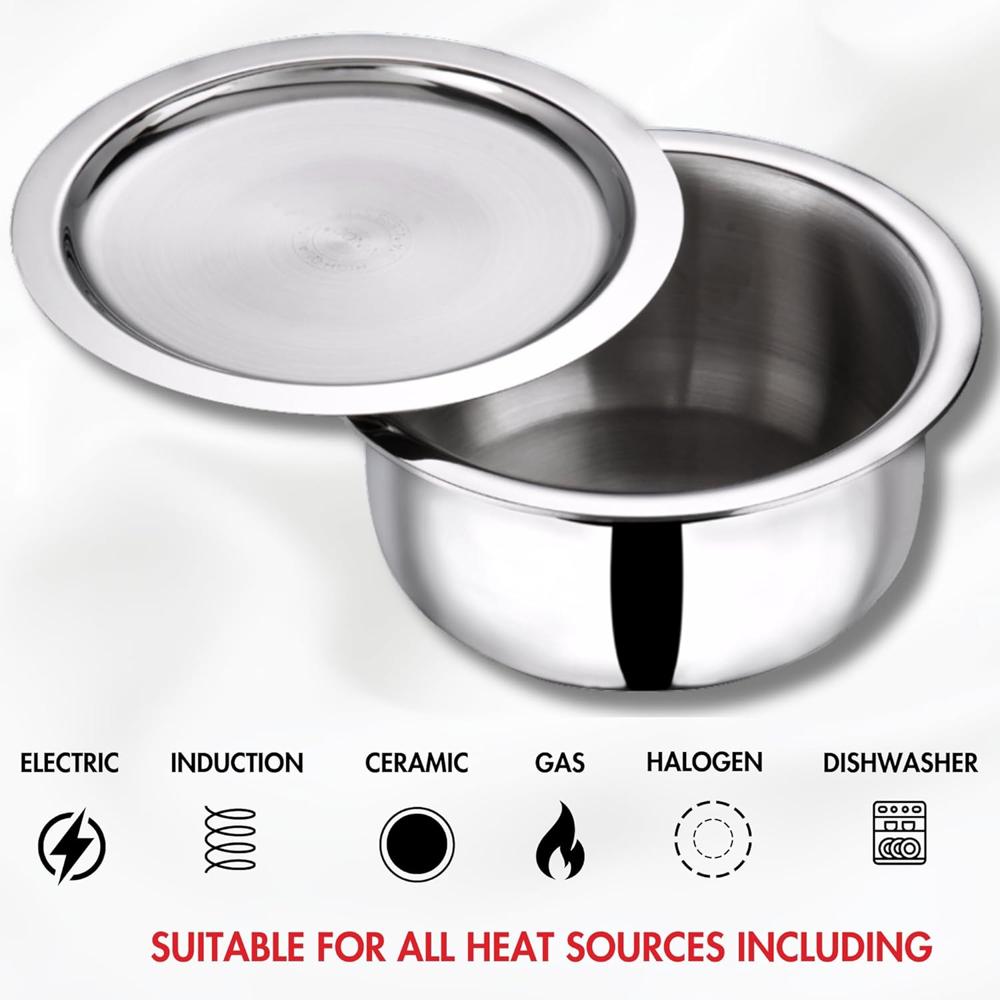 Vinod Platinum Triply Stainless Steel Tope with Lid - 1 Litre, 14 cm | Boiling Tope for Kitchen | Multipurpose Steel | Induction & Gas Base | 5 Year Warranty