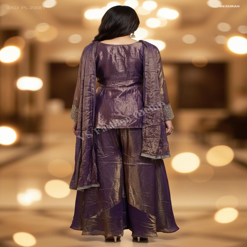 PL-20081 Peplum Sequin Palazzo