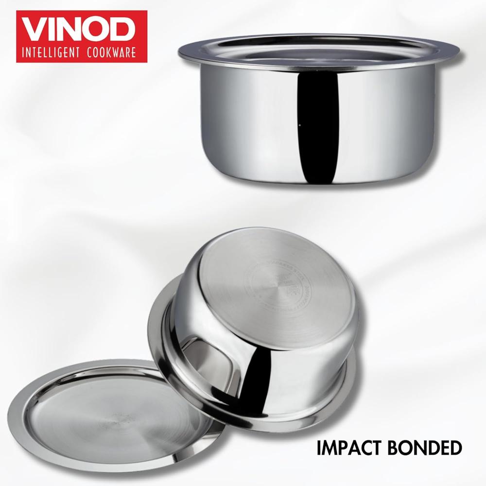 Vinod Platinum Triply Stainless Steel Tope with Stainless Steel Lid 1.7 litres Capacity (16 cm Diameter) - Silver (Induction and Gas Stove Friendly), 5 Years Warranty