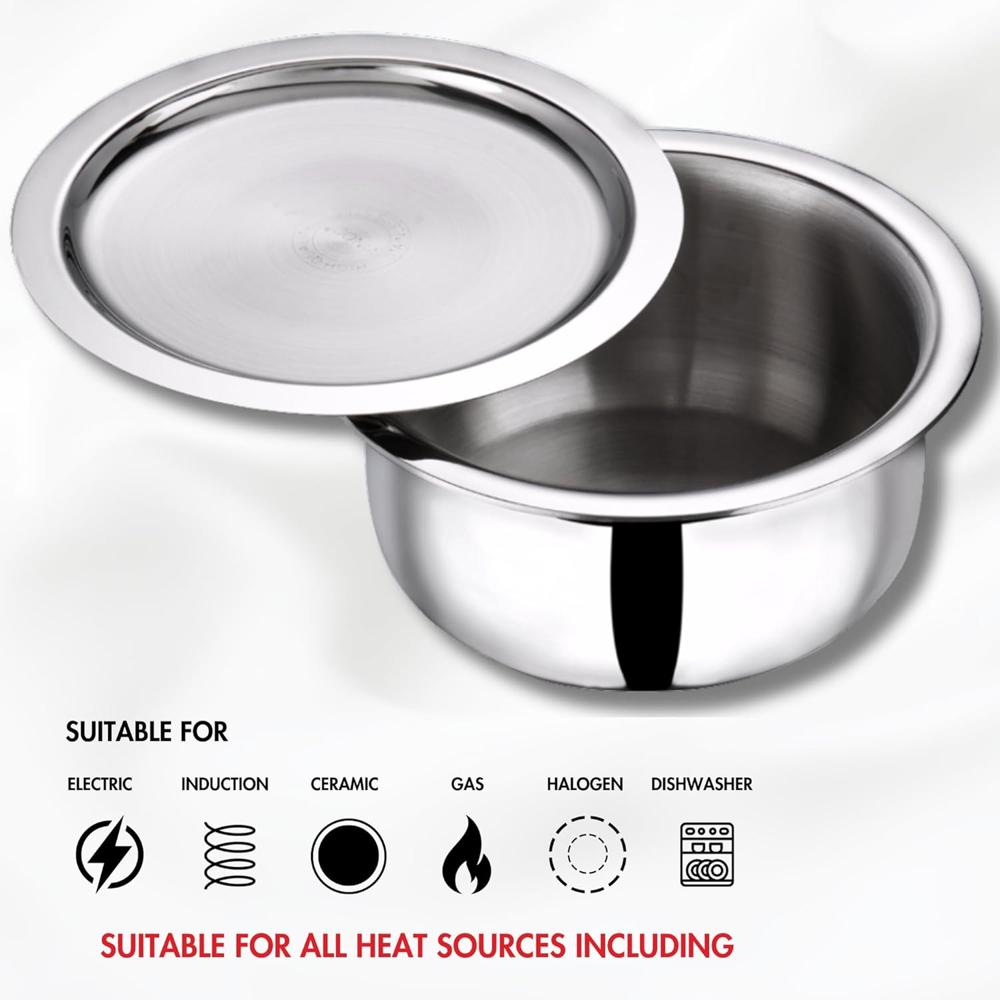 Vinod Platinum Triply Stainless Steel Tope with Stainless Steel Lid 10.5 litres Capacity (32 cm Diameter) - Silver (Induction and Gas Stove Friendly), 5 Years Warranty