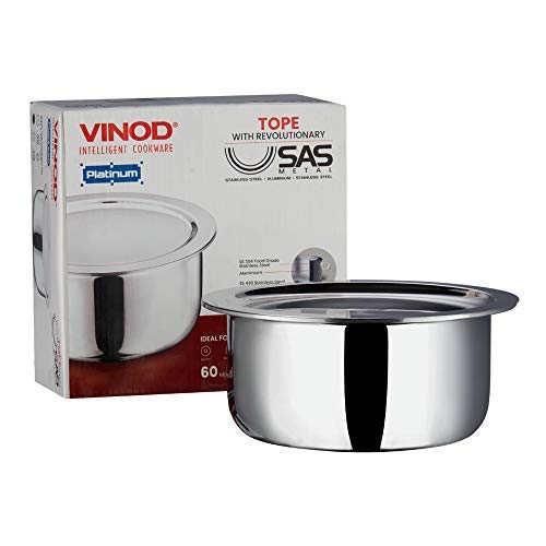 Vinod Platinum Triply Stainless Steel Tope with Stainless Steel Lid 10.5 litres Capacity (32 cm Diameter) - Silver (Induction and Gas Stove Friendly), 5 Years Warranty