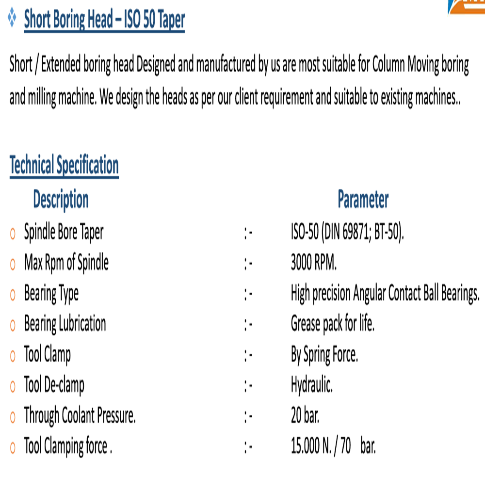 Short Boring Head - Application: Milling Machine