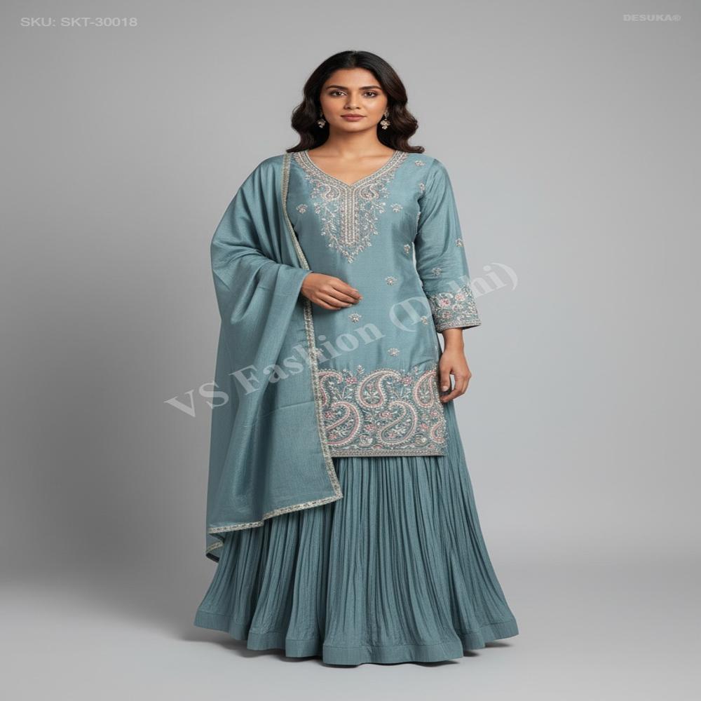 SKT-30018 Chiffon Kurta With Skirt 
