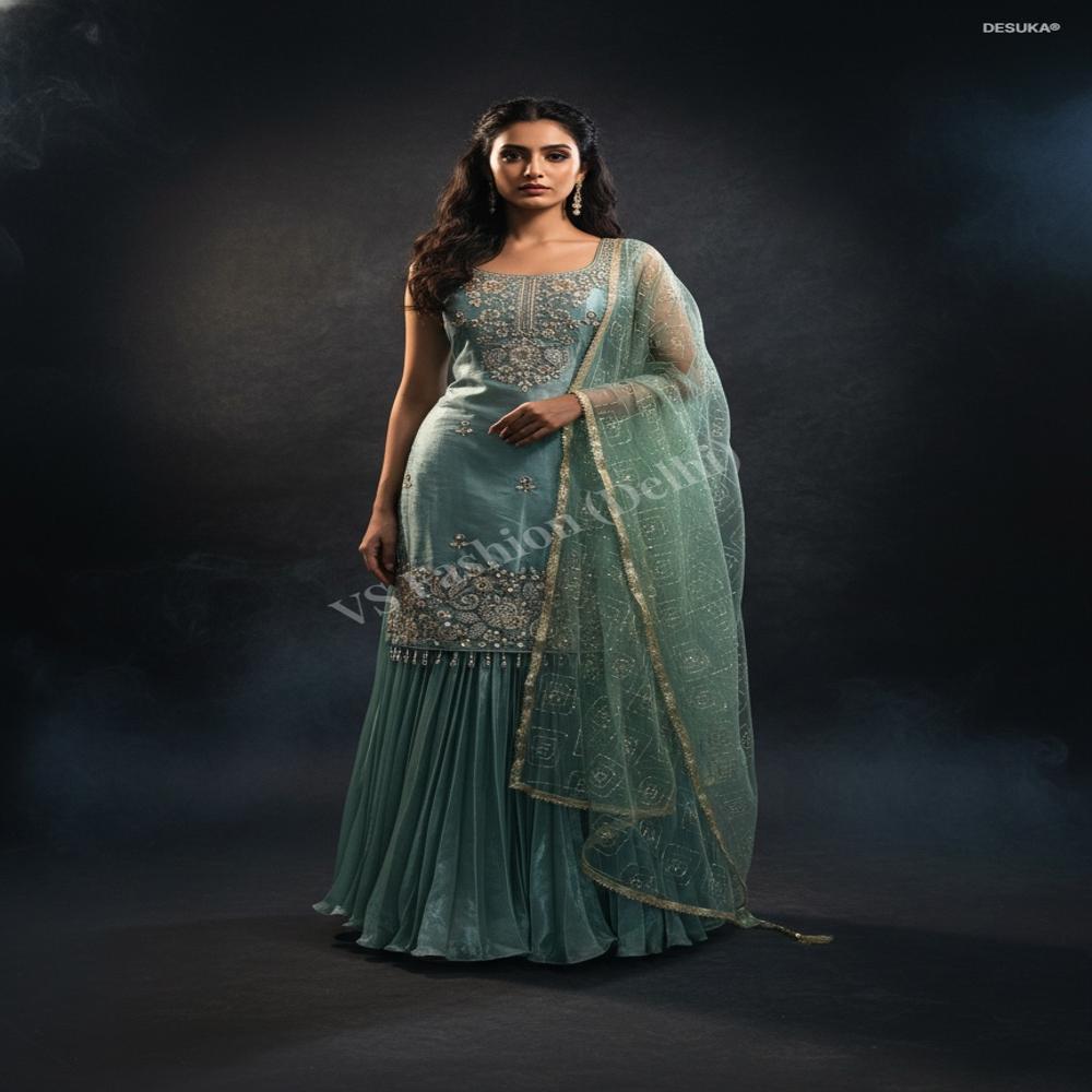 SKT- 30004 Kurta With Pleated Skirt 