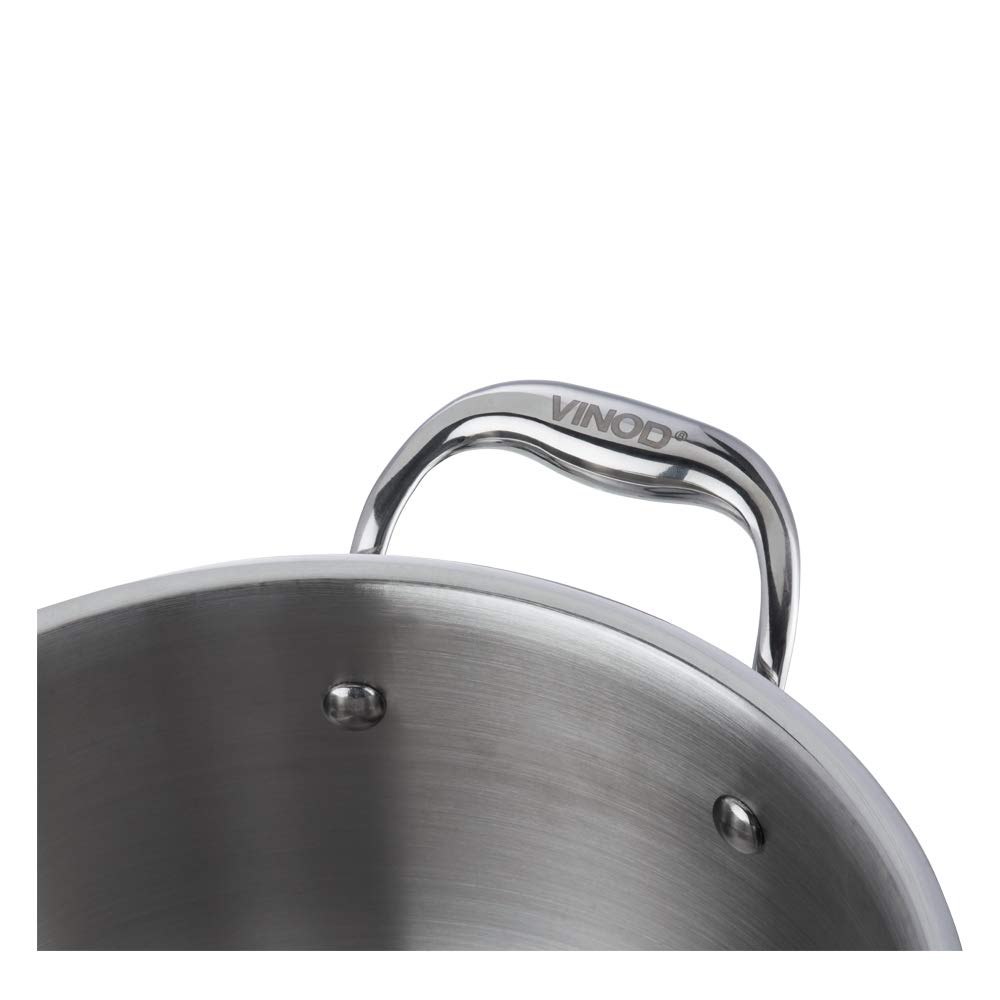Vinod Platinum Triply Stainless Steel Saucepot with Lid - 2.2 Litre, 18 cm | 2.5mm Thick | SAS Bottom | Biryani Pot | Induction and Gas Base | 5 Year Warranty - Silver