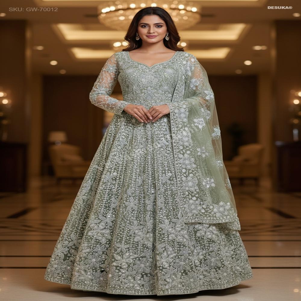 GW-70012 Premium Net Anarkali Gown