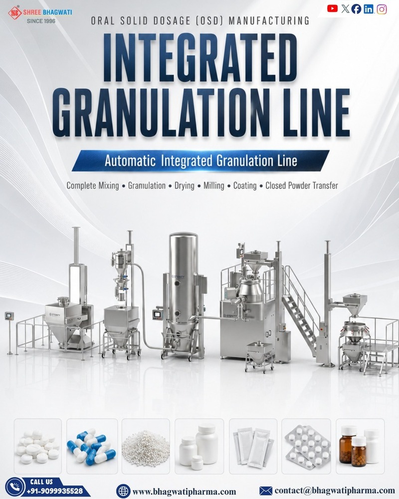 Closed Wall Mounted Tablet Granulation Line - 60 Kgs