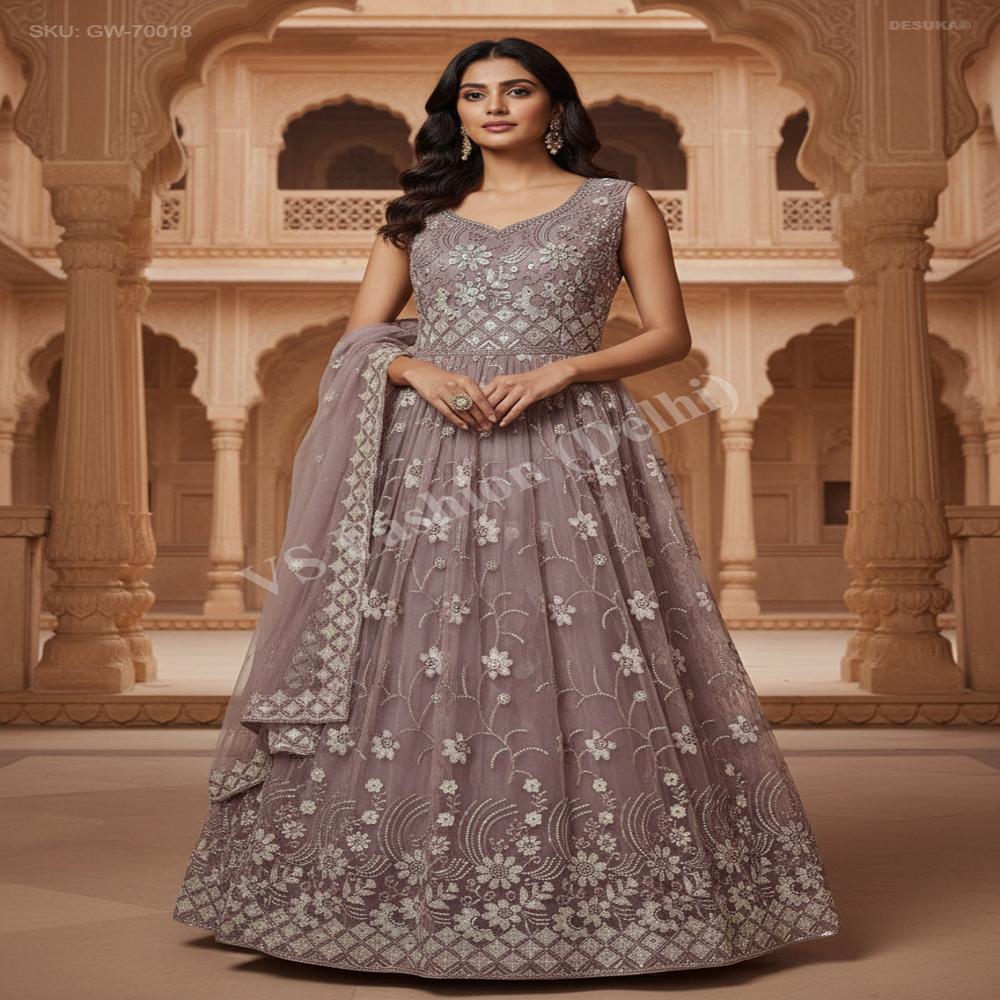 GW-70018 Premium Net Flared Gown