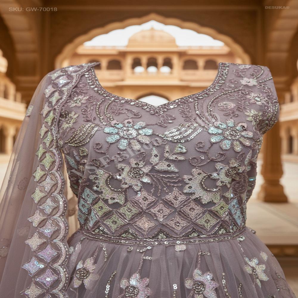 GW-70018 Premium Net Flared Gown