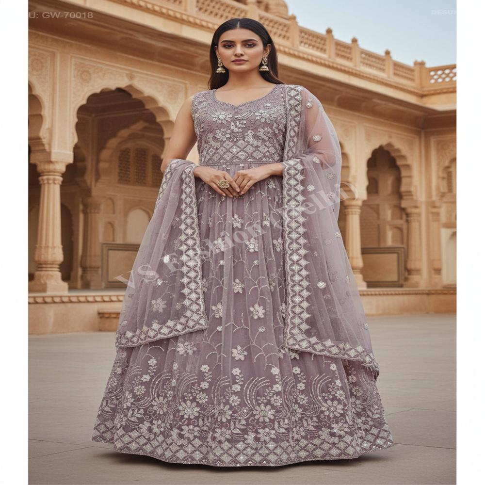 GW-70018 Premium Net Flared Gown