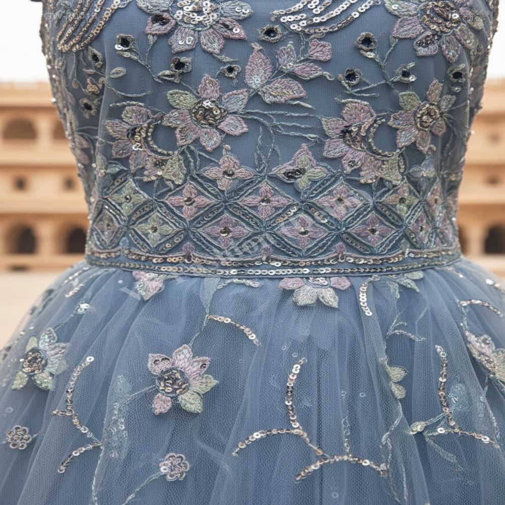 GW-70018 Premium Net Flared Gown