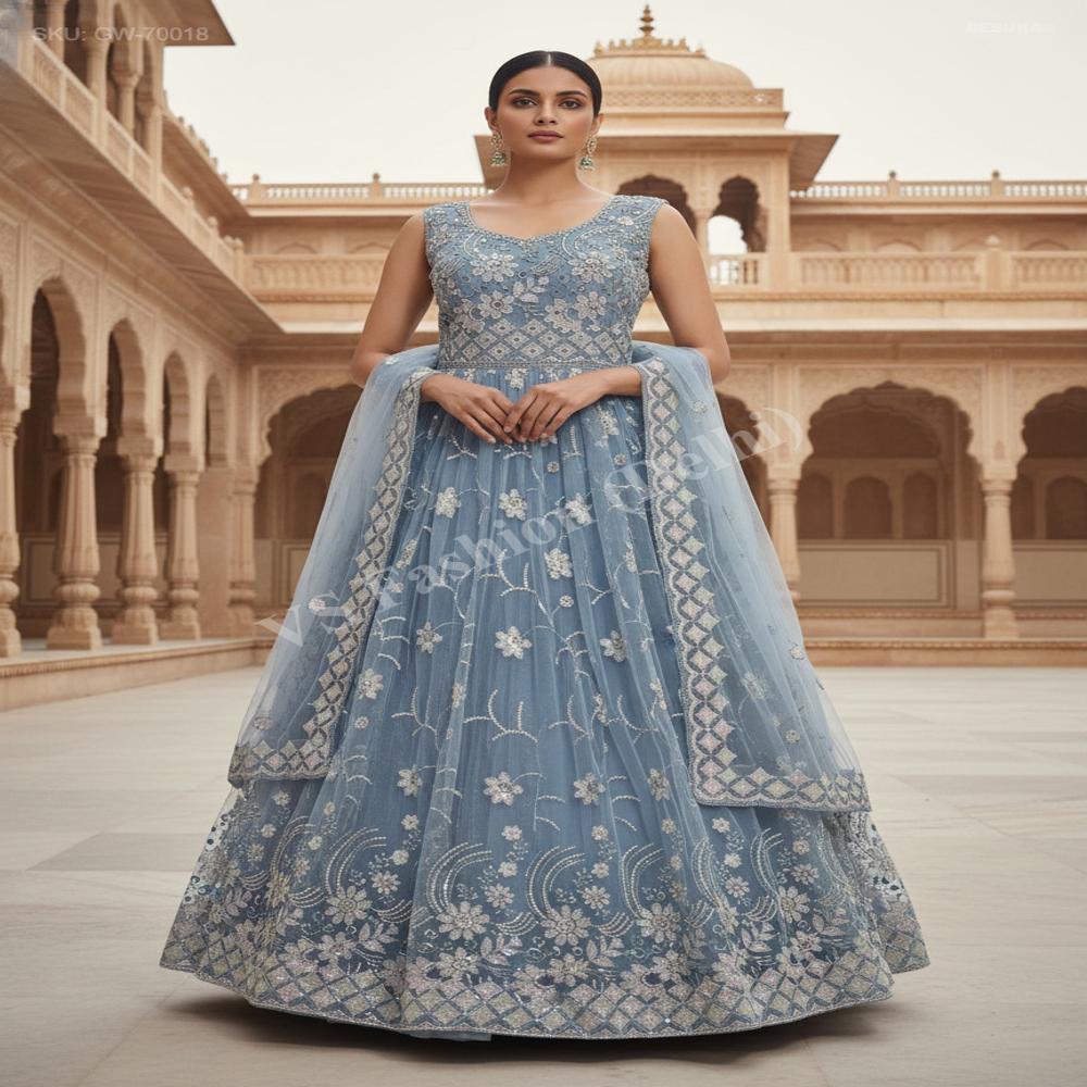 GW-70018 Premium Net Flared Gown