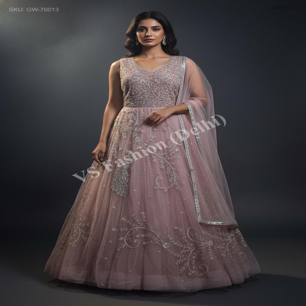 GW-70013 Net Evening Gown with Dupatta