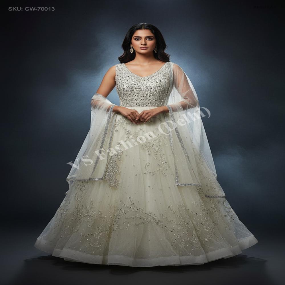 GW-70013 Net Evening Gown with Dupatta
