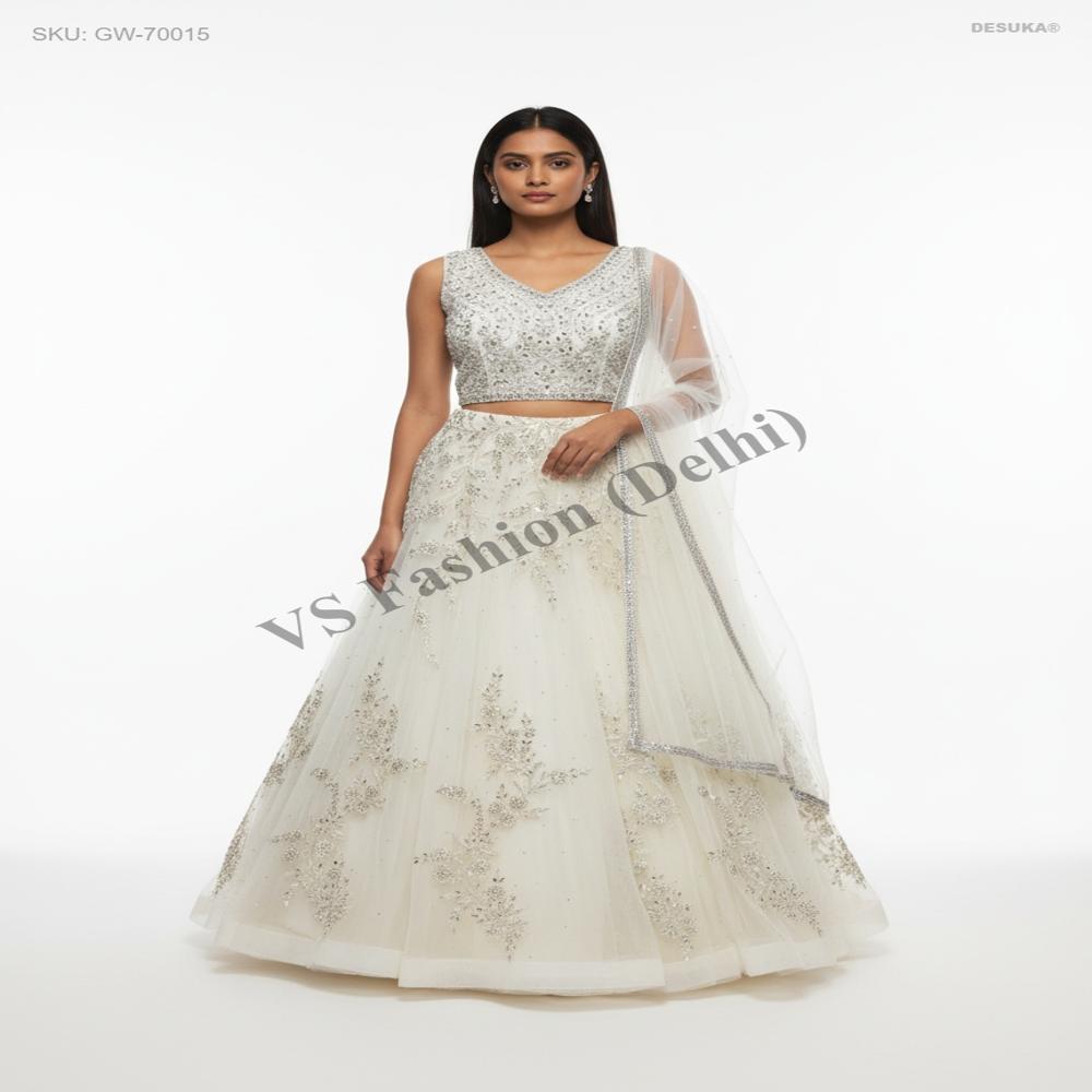 GW-70015 Net Gown with Matching Dupatta Set