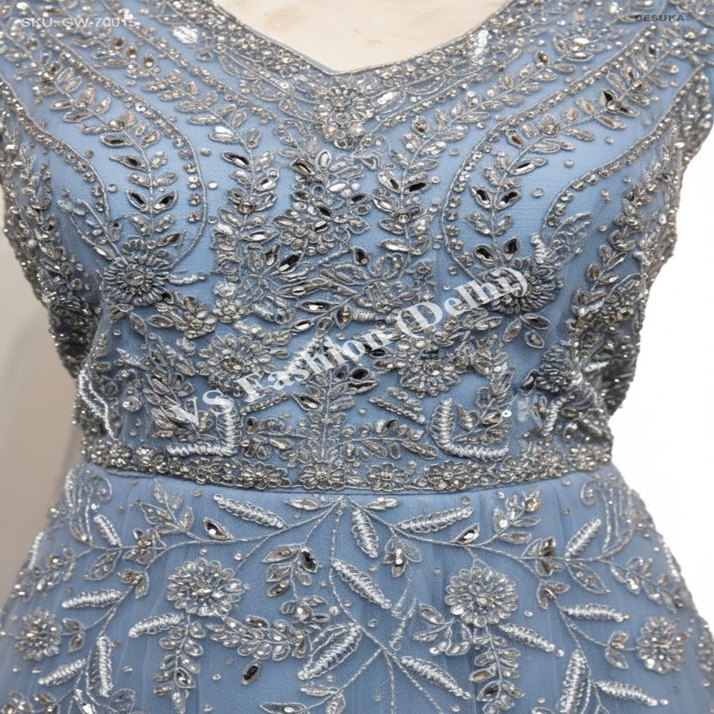 GW-70015 Net Gown with Matching Dupatta Set