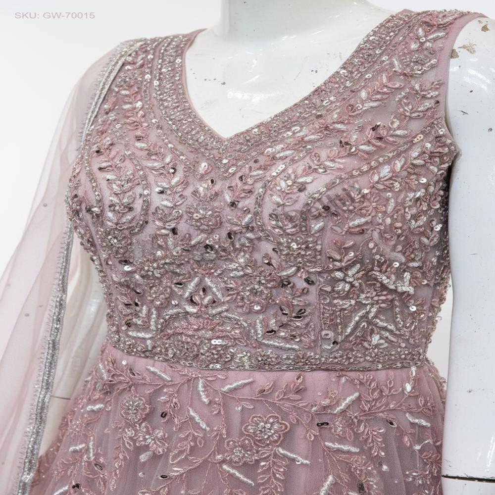 GW-70015 Net Gown with Matching Dupatta Set