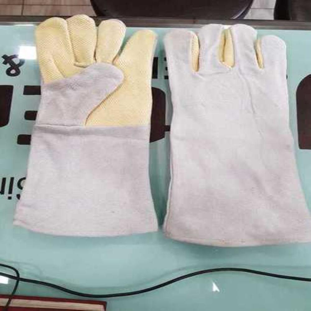 Palm Kevlar Leather Hand Gloves - Color: White Yellow