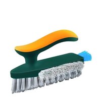 Grout Cleaner Brush 4 In 1 With Squeegee - Plastic Handle, Nylon Bristles, 18 Cm, Green | Ergonomic Grip, V-shape Gap, Crevice Brush, Multipurpose Scrubber