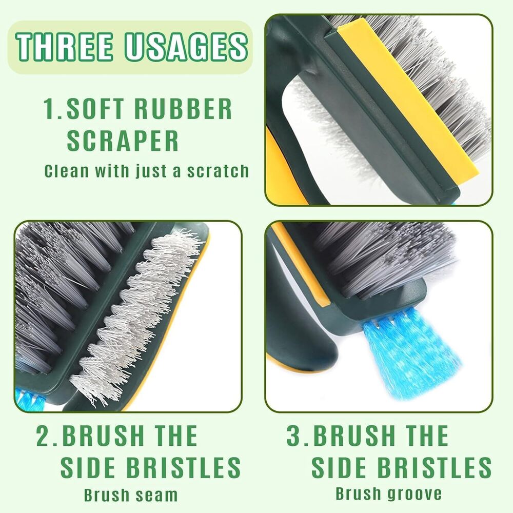 Grout Cleaner Brush 4 in 1 with Squeegee,Bathroom Cleaning Brushes,V-Shape Gap Scrub Brush Crevice Cleaning Brush Tools, Multifunctional scrubbing Floor Brush