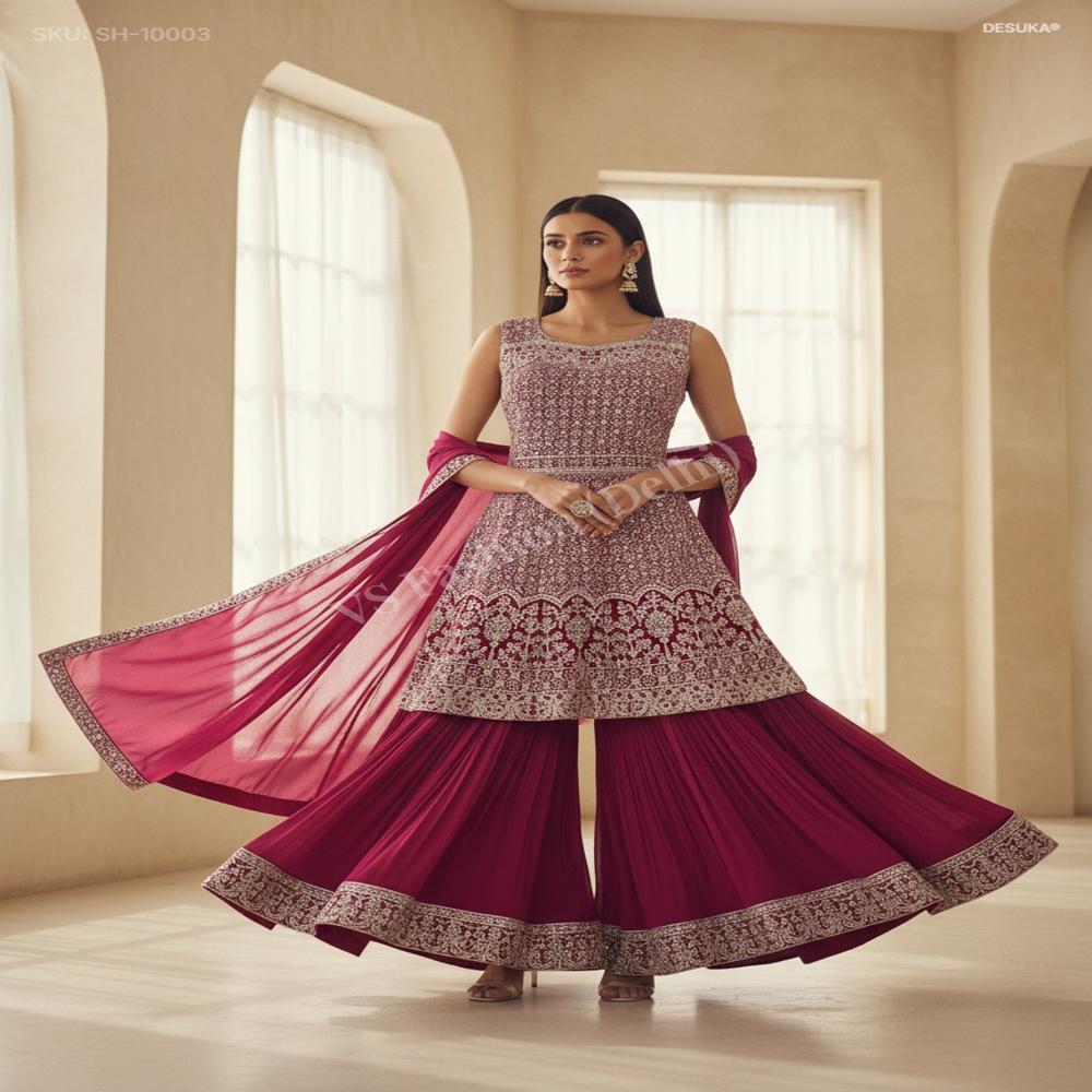 SH-10003 Georgette Sharara Sequin Suit