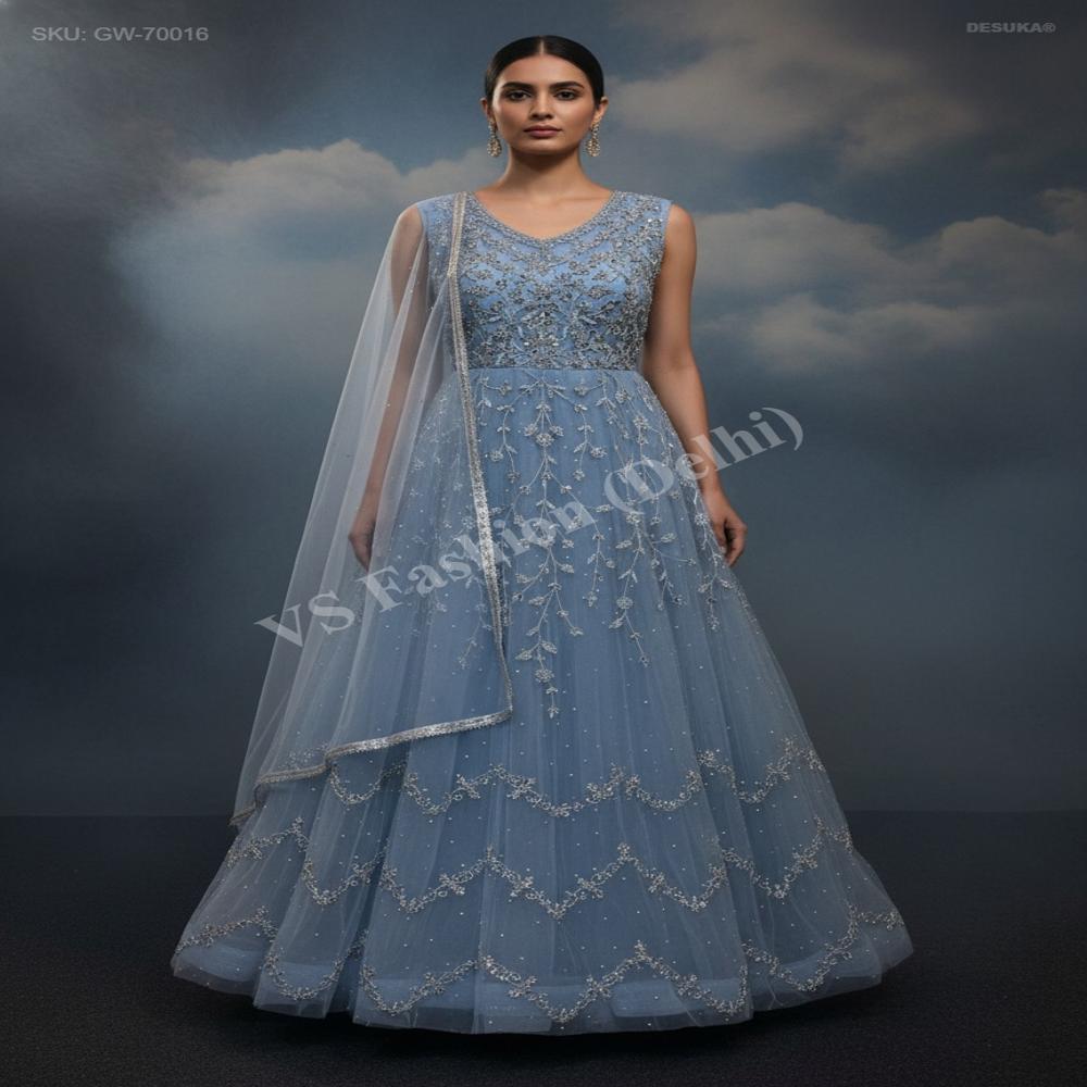 GW-70016 Floor-Length Gown with Dupatta
