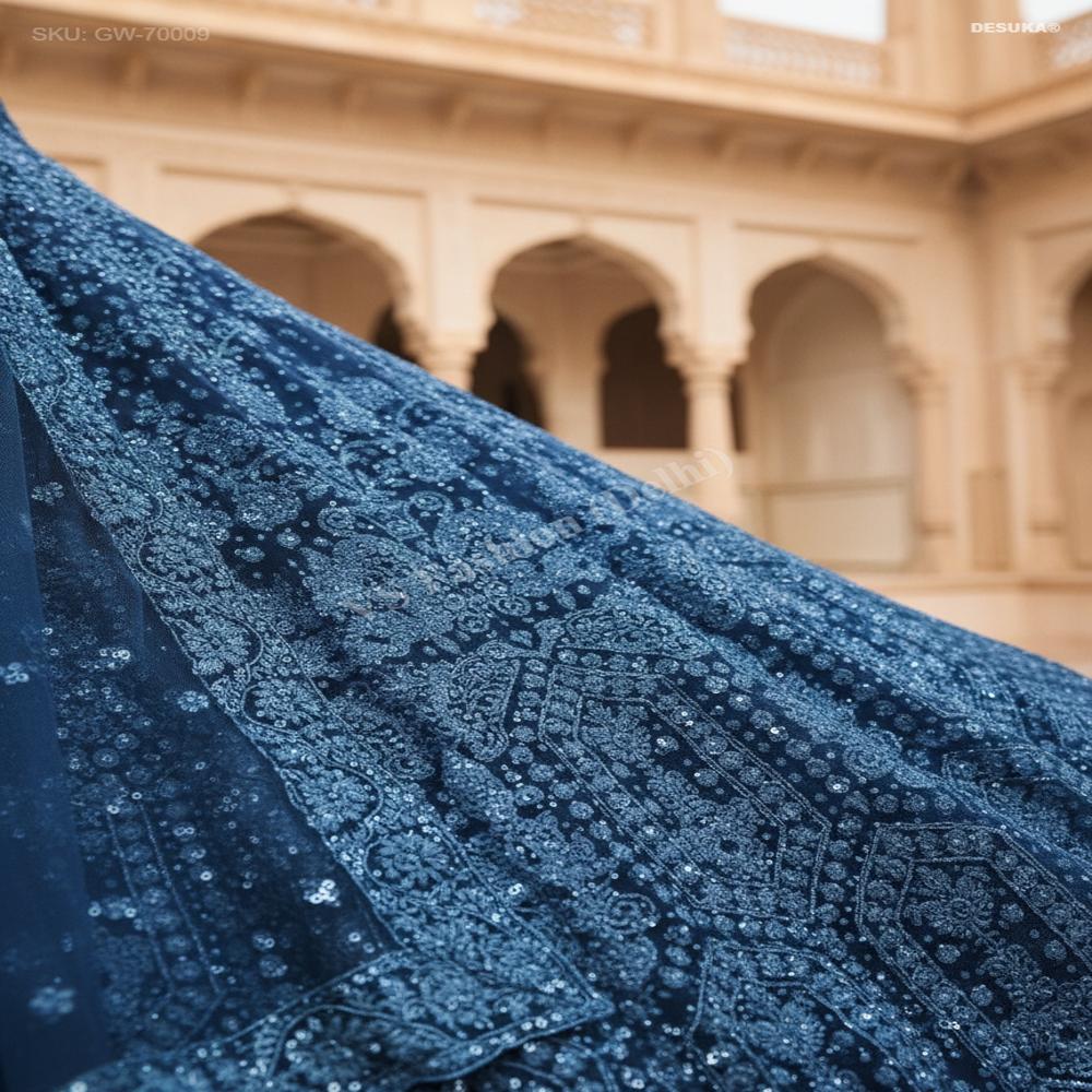 Gw-70009 Net Flared Gown with Duppatta