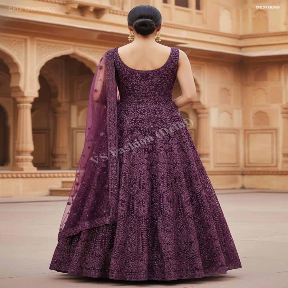 Gw-70009 Net Flared Gown with Duppatta