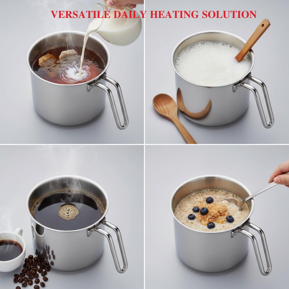 Vinod Platinum Triply Stainless Steel Milk Pot 14 cm (2 Litre) with Handle, Glass Lid & Steam Vent | Use as Milk Boiler & Milk Boiling Pot, Tea Pan and Coffee Warmer | Gas & Induction Compatible