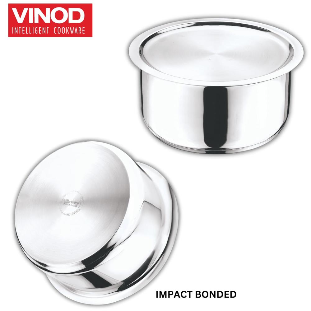 Vinod Stainless Steel 304 Grade Tope/Patila/Topiya with Lid - Diameter 14 cm, Capacity 1.1 Litre, Induction and Gas Stove Friendly, 2 Year Warranty, Silver
