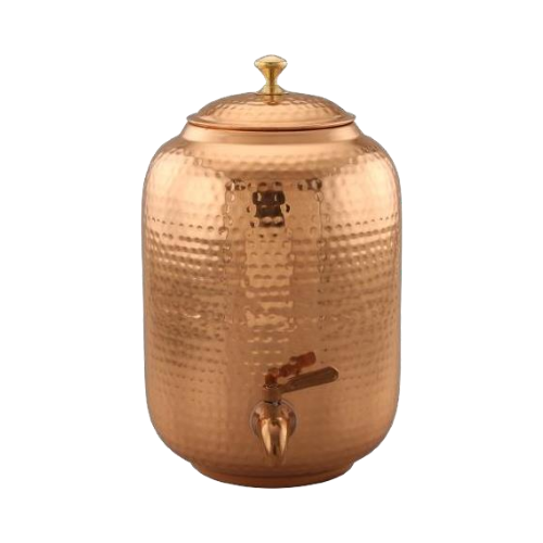 Copper Heritage Matka - Pure Copper, 32x28 cm, Copper Color, Handcrafted Glossy Finish, Leak-Proof Brass Tap