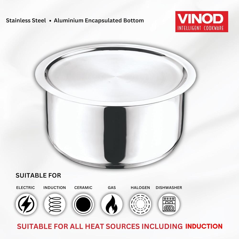 Vinod Stainless Steel 304 Grade Tope/Patila/Topiya with Lid - Diameter 16 cm, Capacity 1.6 Litre, Induction and Gas Stove Friendly, 2 Year Warranty, Silver