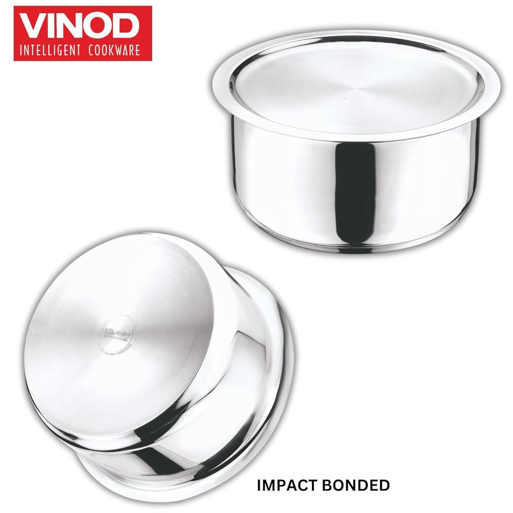 Vinod Stainless Steel 304 Grade Tope/Patila/Topiya with Lid - Diameter 18 cm, Capacity 2.2 Litre, Induction and Gas Stove Friendly, 2 Year Warranty, Silver