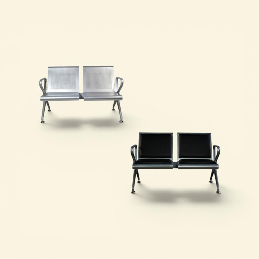 2 Seater Waiting Bench With Cushion - Color: Silver And Black
