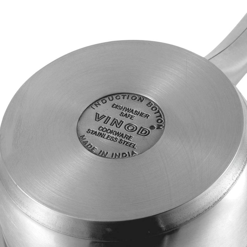 Vinod Two Tone Stainless Steel Saucepan with Glass Lid - 1.1 Litre, 14 cm | 6.2mm Thick | SAS Bottom | Sturdy Riveted Handle | 2 Year Warranty | Induction Friendly - Silver