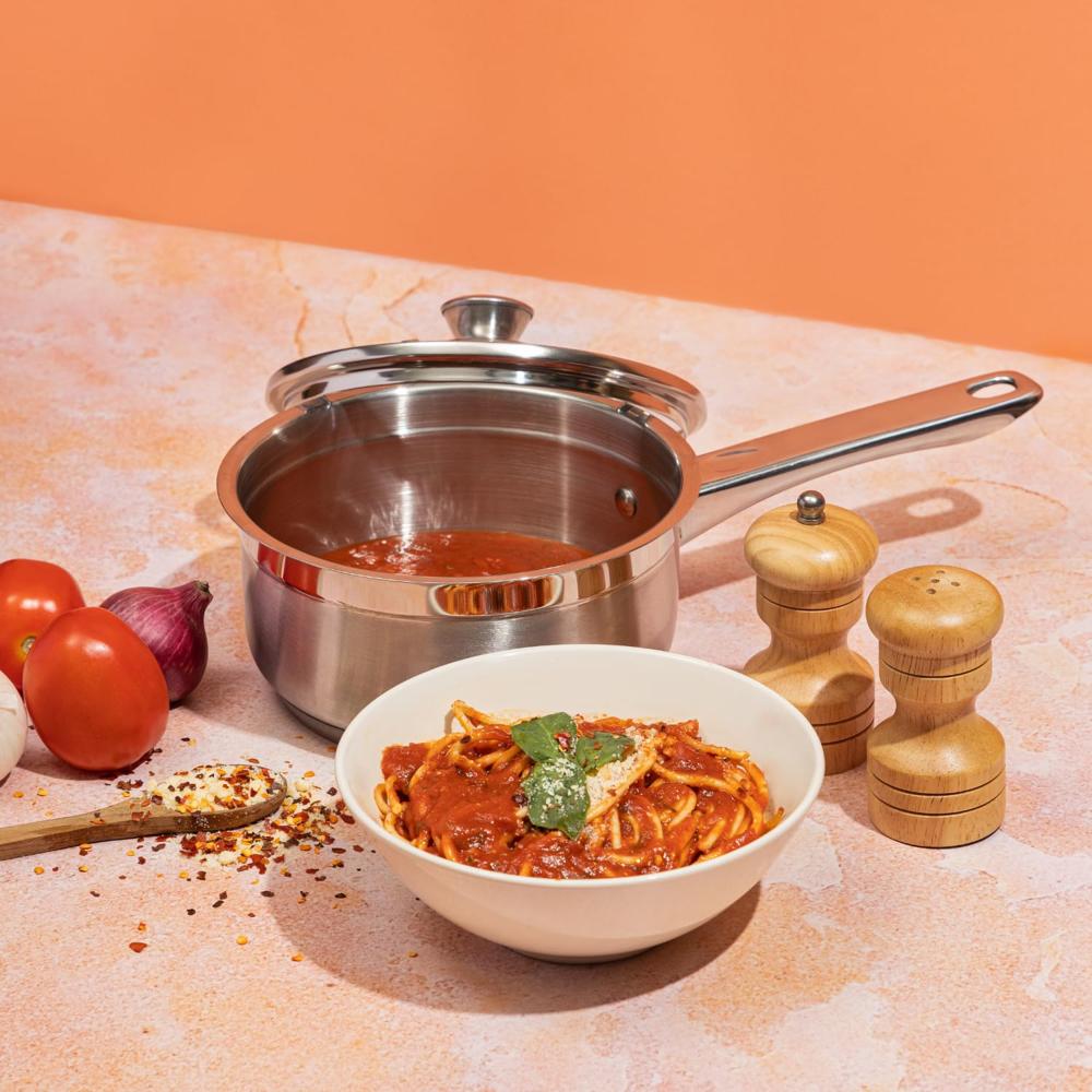 Vinod Two Tone Stainless Steel Saucepan with Glass Lid 3 Litre, 20 cm (6.2mm Thick) | SAS Bottom | Sturdy Riveted Handle | 2 Year Warranty | Induction Friednly - Silver
