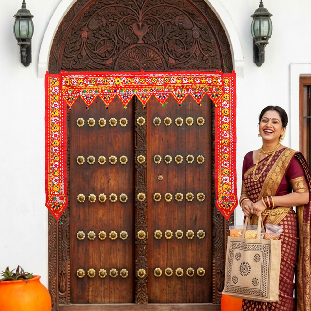 Krishna Handloom Festival Toran For House Entrance G 27 - Color: Red