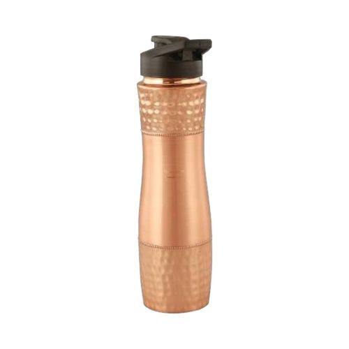 Copper Curvie Sipper - Pure Copper, 900ml, Matte Hammered Finish, Leak-Proof Plastic Cap, Anti-Bacterial, Reusable