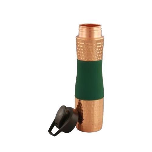 Copper Curvie Sipper - Pure Copper, 900ml, Matte Hammered Finish, Leak-proof Plastic Cap, Anti-bacterial, Reusable