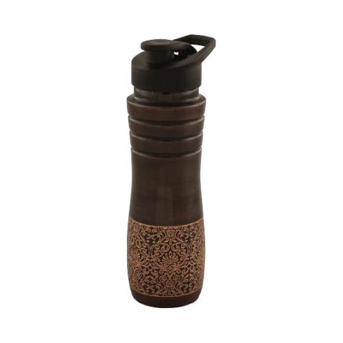 Copper Curvie Sipper - Pure Copper, 900ml, Matte Hammered Finish, Leak-proof Plastic Cap, Anti-bacterial, Reusable