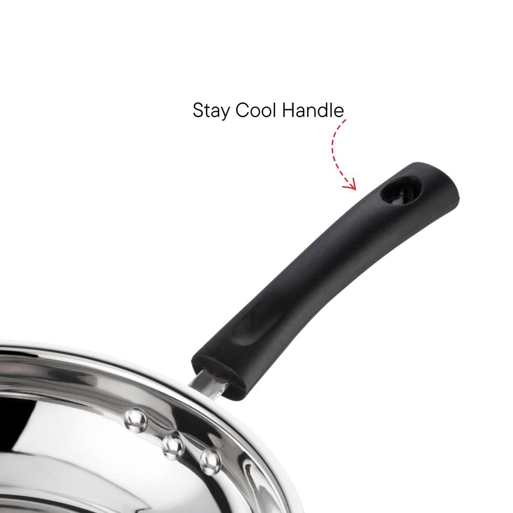 Vinod Stainless Steel Frypan - 20 cm | Skillet Pan for Frying | SAS Bottom | Cool Touch Bakelite Handle | Induction and Gas Base| 2 Year Warranty - Silver 1.4 Ltr 