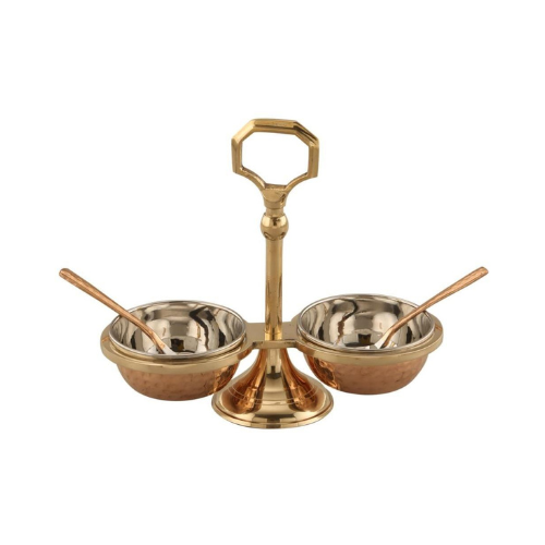 Copper Steel Pickle Bowl - Copper & Stainless Steel, 8 cm Diameter, Hammered Finish | Food-Grade, Hexagonal Handle, Rust Resistant
