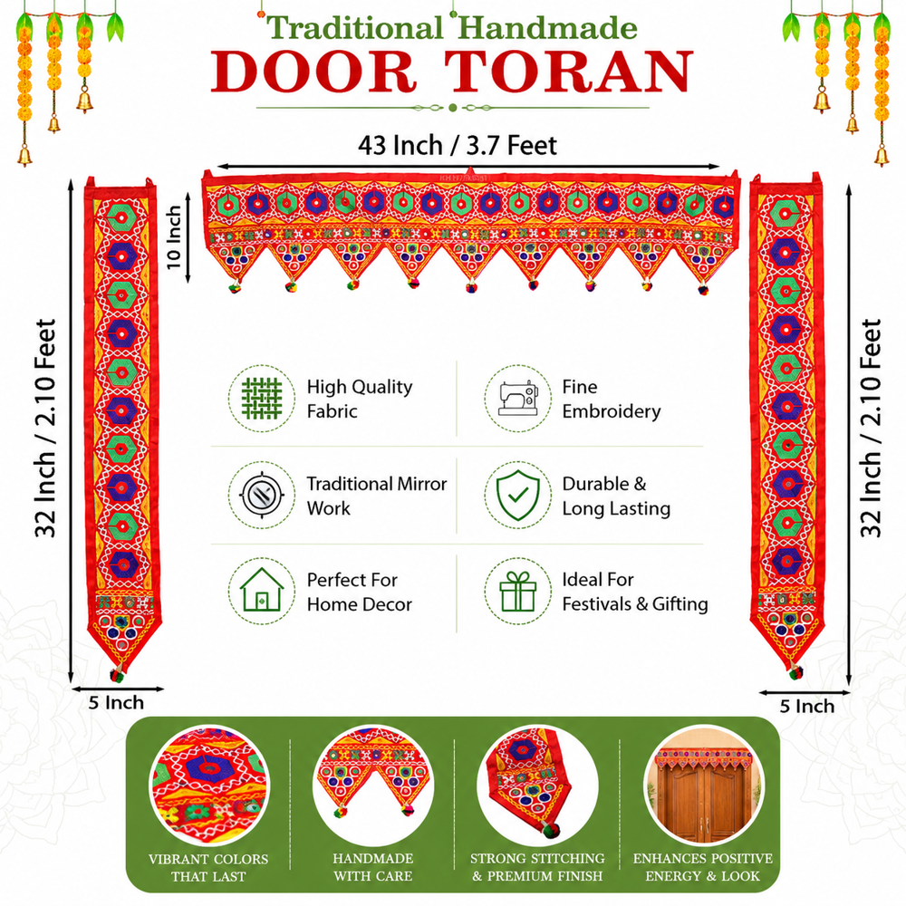 Krishna Handloom Handmade Toran For House Entrance H 4 - Color: Red