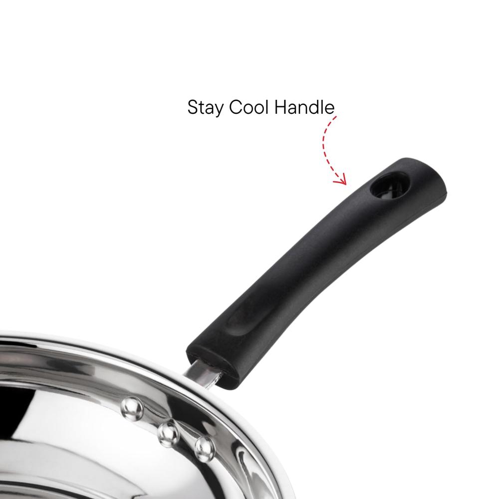Vinod Stainless Steel Frypan - 22 cm | Skillet Pan for Frying | SAS Bottom | Cool Touch Bakelite Handle | Induction and Gas Base| 2 Year Warranty - Silver 1.7 cm 