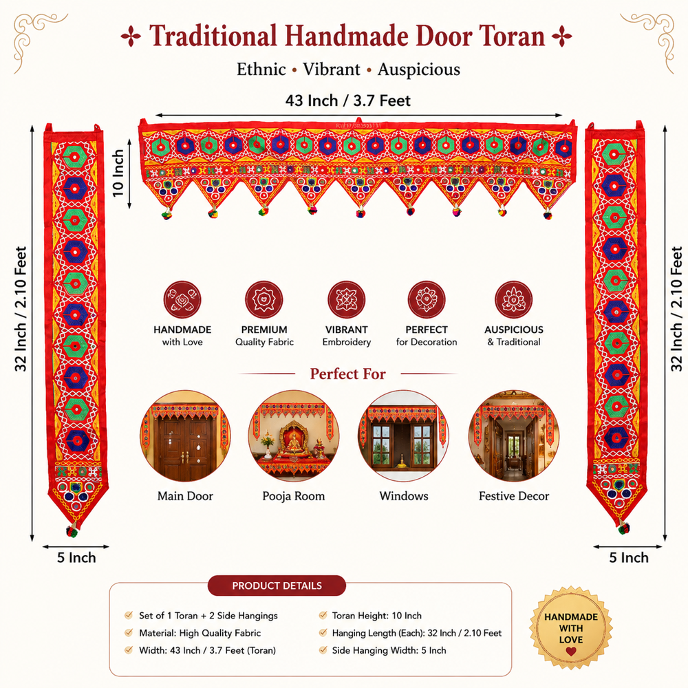 Krishna Handloom Main Door Toran For Indian Home Decor H 8 - Color: Red