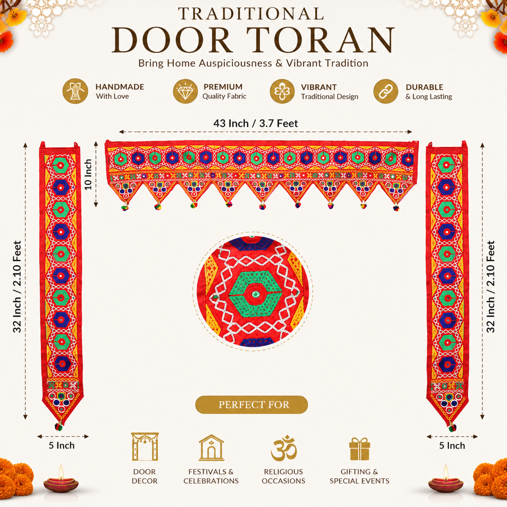 KRISHNA HANDLOOM Embroidery Toran for Indian Home Decor H 13