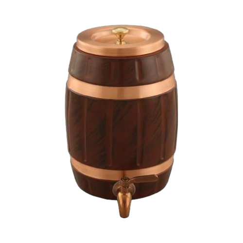 Copper Barrel Tank - Pure Copper, Medium Size, Polished Copper with Dark Accents | Food-Grade, Anti-Bacterial, Corrosion-Resistant, Copper Tap and Lid