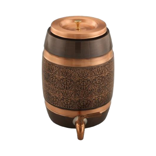 Copper Barrel Tank - Pure Copper, Medium Size, Polished Copper With Dark Accents | Food-grade, Anti-bacterial, Corrosion-resistant, Copper Tap And Lid