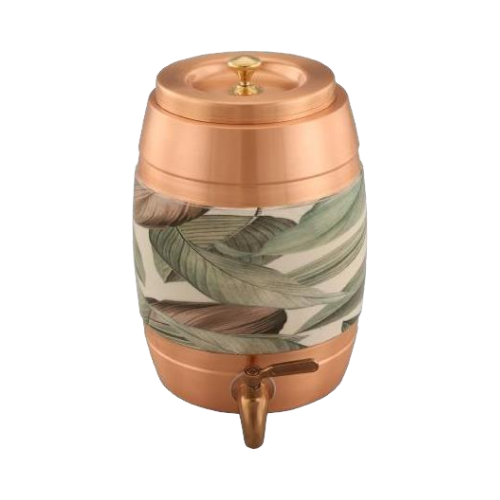Copper Barrel Tank - Pure Copper, Medium Size, Polished Copper With Dark Accents | Food-grade, Anti-bacterial, Corrosion-resistant, Copper Tap And Lid