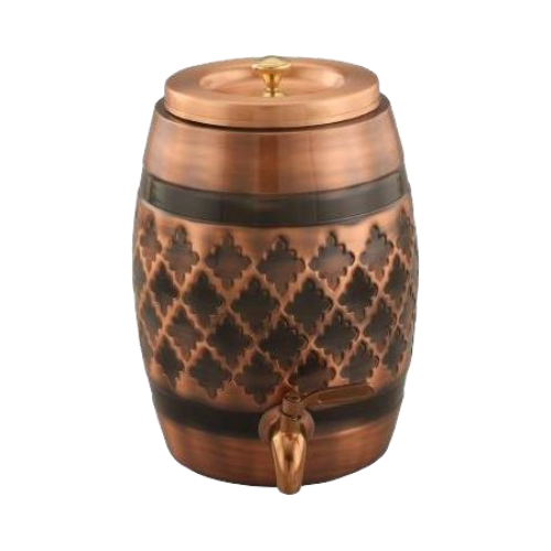 Copper Barrel Tank - Pure Copper, Medium Size, Polished Copper With Dark Accents | Food-grade, Anti-bacterial, Corrosion-resistant, Copper Tap And Lid
